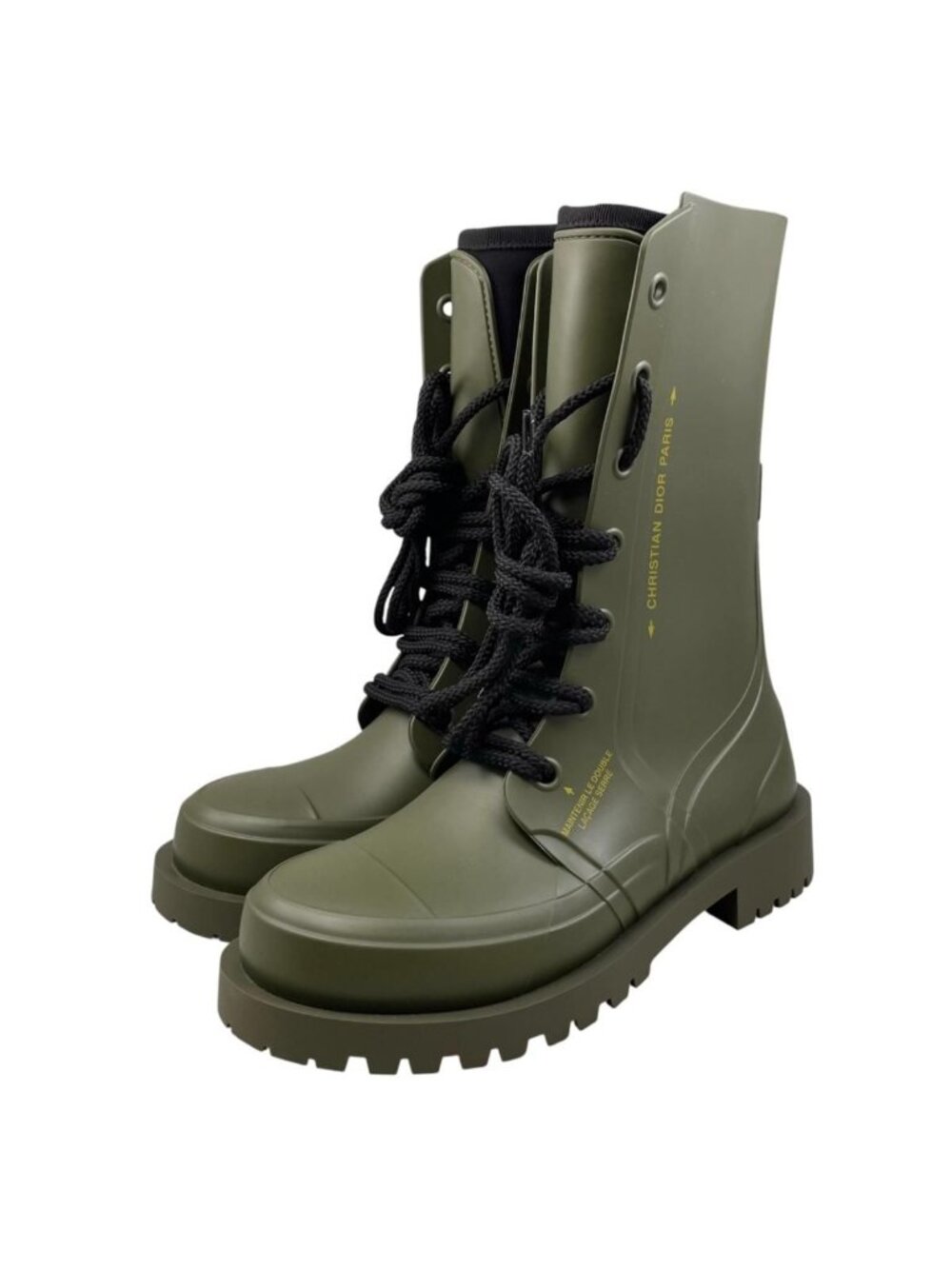 Dior Rain Boots Lace Up Rubber Logo Green Black 35